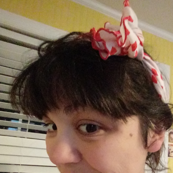 Red polka dot scarf (squares not dots) facemask - Picture 3 of 4